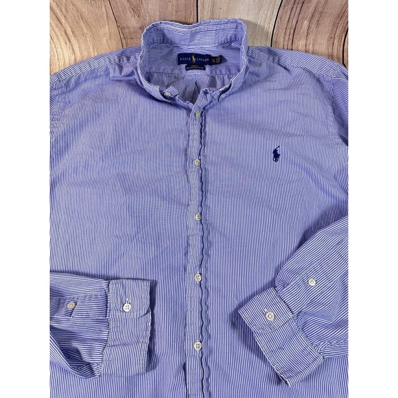 Ralph Lauren Mens XXL Shirt Blue Stripe Button Down Long Sleeve Stretch 2XL Slim - Picture 4 of 14
